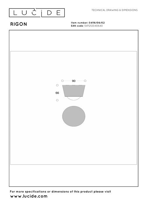 Lucide RIGON - Plafonnière - Ø 9 cm - LED - 1x7W 3000K - Mat Goud / Messing - technisch